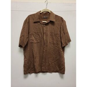 Newport Mens Shirt 16 L 16 1/2 Brown Polka Dot Short Sleeve Button Up Casual